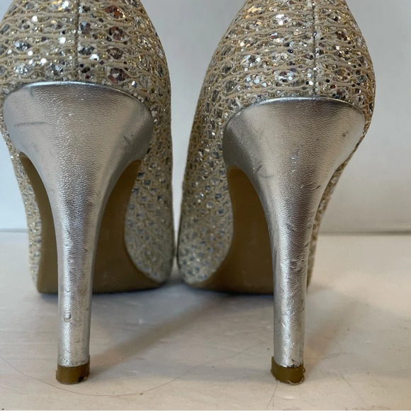 Coach Silver Glitter Peep Toe Stilettos Heels Shoes Size 8 1/2 M - Picture 9 of 12
